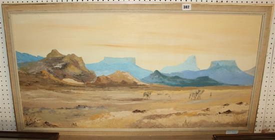 20C oil on canvas, desert landscape with camels